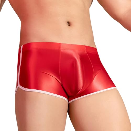 Hedmy Men Shiny Sports Tights Spandex Biker Shorts Oil Glossy Seamless Workout Compression Shorts
