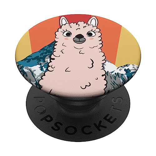 Retro National Park Ecuador Cotopaxi Llama Camping PopSockets Swappable PopGrip, Black