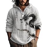 MARSVOVO Black Dragon Graphic Japanese Clothes for Men Baggy Button UP Hoodies Pullover Men Long Sleeve Oversized Beach Mens Hawaiian Shirts,3XL
