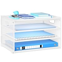 Marbrasse Schreibtisch Organizer,4-Stufiges Metall Netz-Briefablage mit Griff,Zeitungsordner,Papier Dokumenten Ablageteller Organisator für Büro,Zuhause und Schule (Weiß)