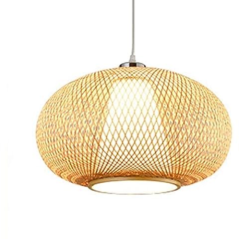 Mrdsre Handmade Bamboo Chandelier Tropical Natural Wicker Pendant Light Globe Shade, Wicker Rattan Lampshade DIY Living Room Bar Cafe Lamp Japanese Sushi Restaurant Ceiling Light E27 Cover