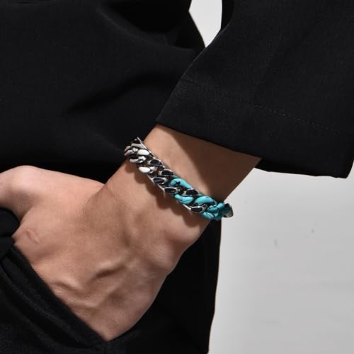 Phnibird Mens Turquoise Bracelet With Cuban Link Bracelet For Men Stainless Steel Unique Miami Cuban Chain For Party thumb #4
