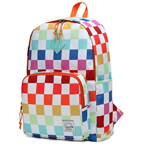 Mochila Escolar, VASCHY Mochila Ultraleve para Mulheres Homens Mochilas para Crianças Adolescente Menino Menina,Treliça colorida