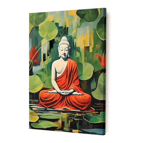 Image of PAINTINGMANTRA Lord Buddha Painting for Living Room, Buddha canvas Painting for living room, Bedroom, office and Meditation Room, Canvas, 22x34 Inch