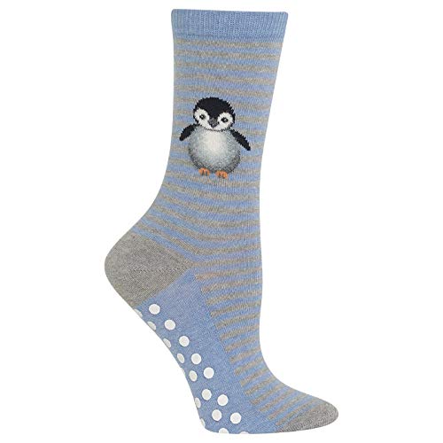 HOTSOX Womens Penguin Non Skid Socks 1 Pair, Blue Heather, Womens 9-11