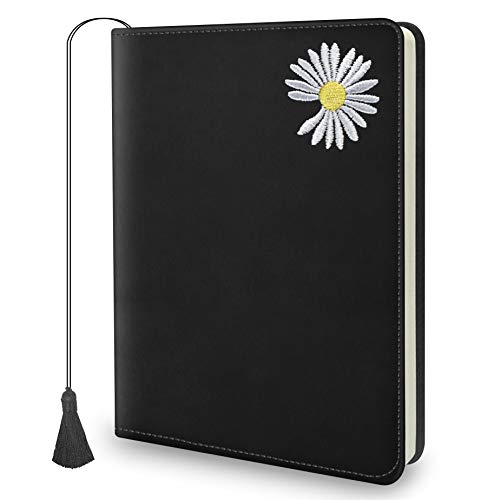 TOGETOP Carnet - A6 Carnet avec Couverture Marguerite Brodée Cahier en Simili Cuir Carnet de Notes pour Bureau École Bullet journal pour le Calendrier des Activités (D1)