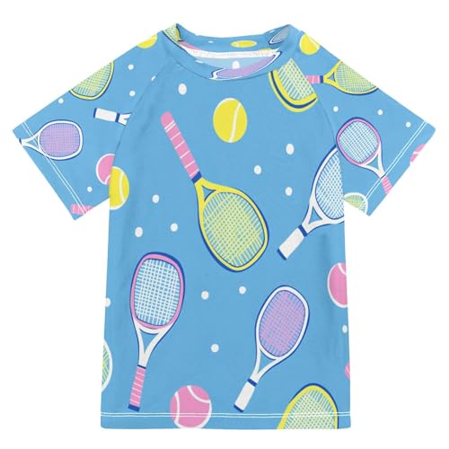 Boys Short Sleeve T-Shirts Tennis Blue Sport Rashguard Kids Swim Shirts Sun UPF 50+