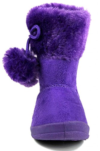 Little Girl's Bany Flat Pom Pom Ankle Boot 7 Purple4