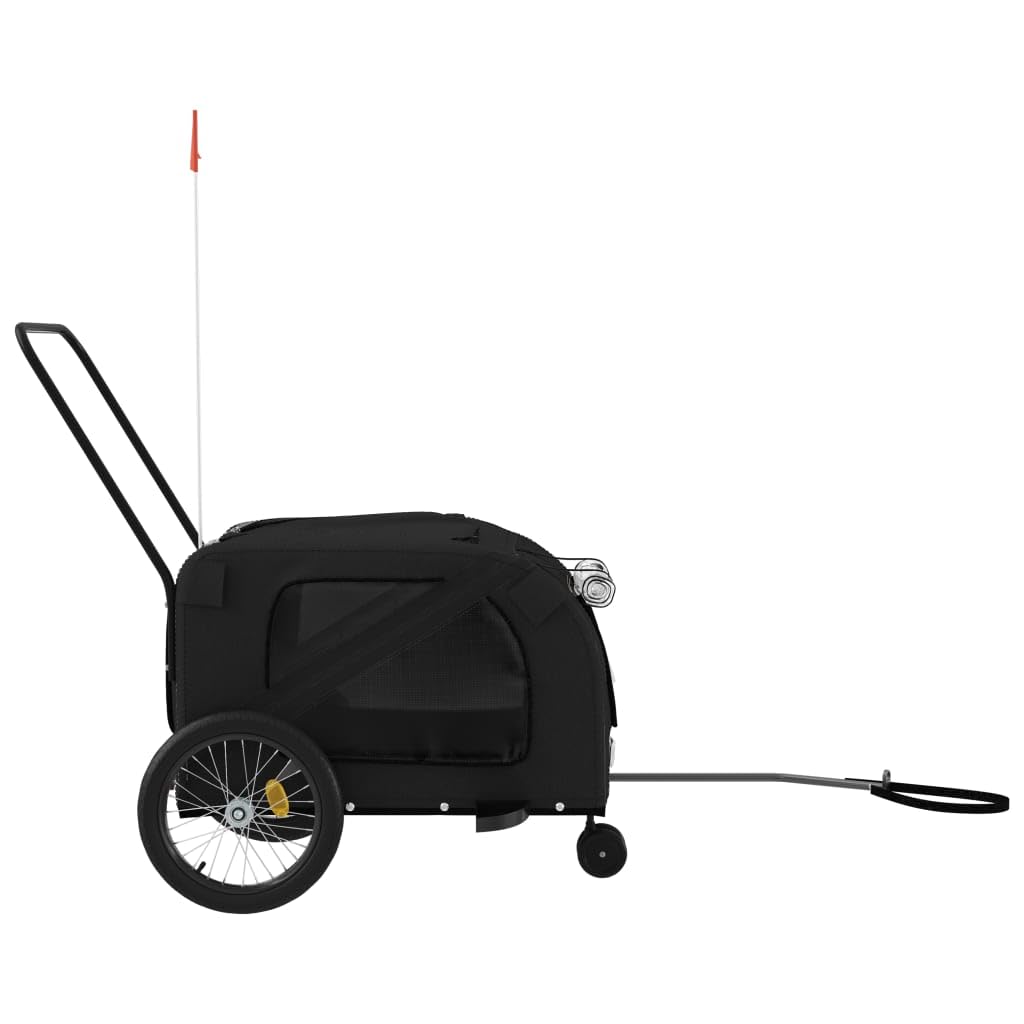 Rimorchio Bici per Cani e Gatti Nero Grigio in Tessuto Oxford e Ferro Portatore Pieghevole con Ventilazione Finestra Elementi Riflettenti e Bandiera