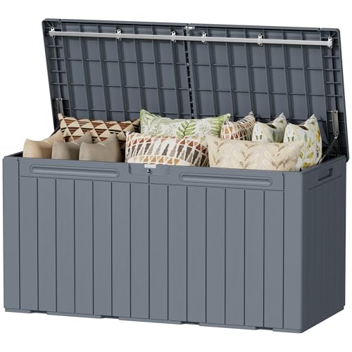 Image of Devoko 100 Gallon Outdoor Storage Box, Waterproof Deck Box Lockable (Gray)