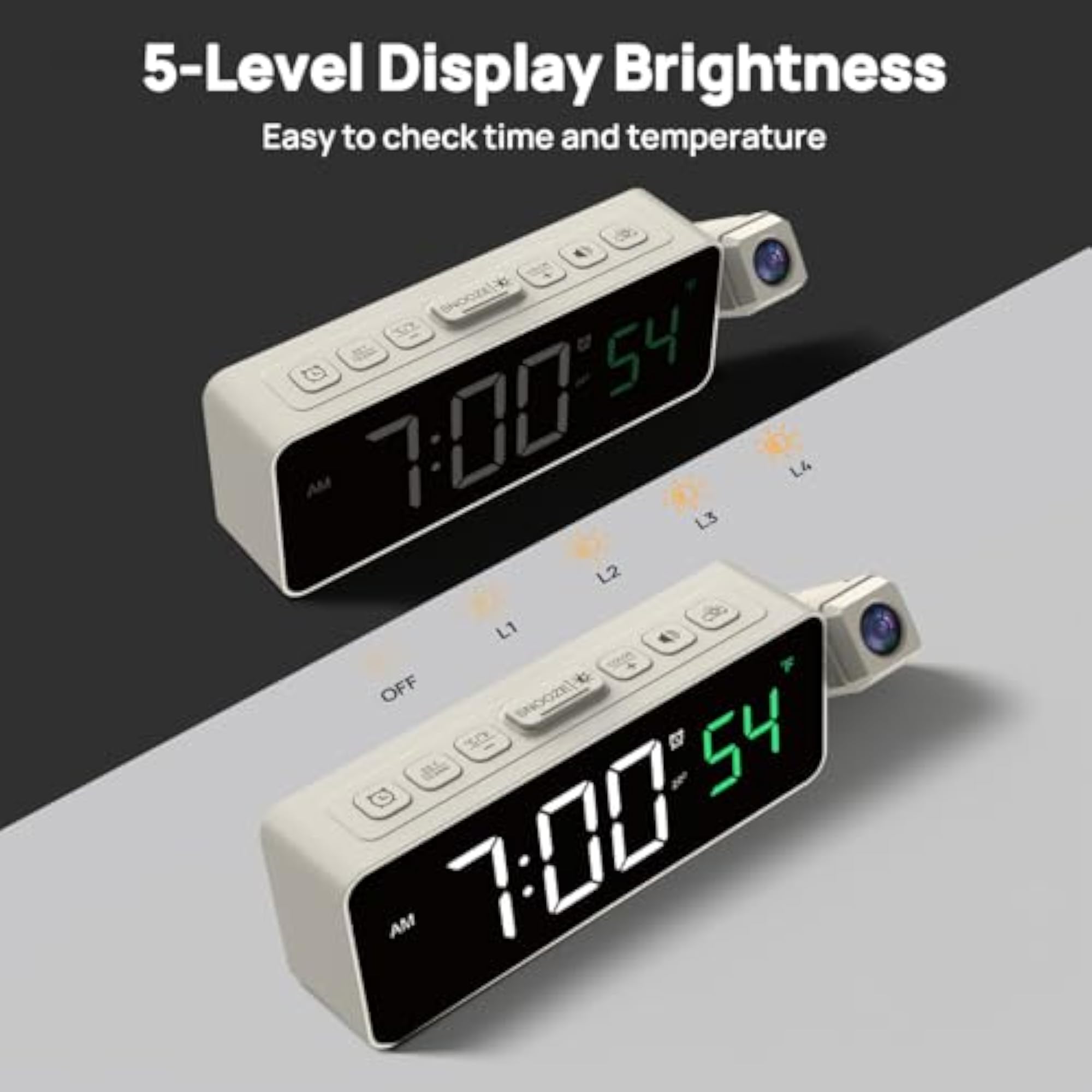 Projection Alarm Clock with Rotatable Projector