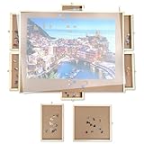 Puzzle Board, WOOD CITY 1500 Piece Wooden Jigsaw Puzzle Board with Drawers, 35” x 27” Portable Puzzle Table with Covers, Rotating Jigsaw Puzzle Table for Kids and Adults