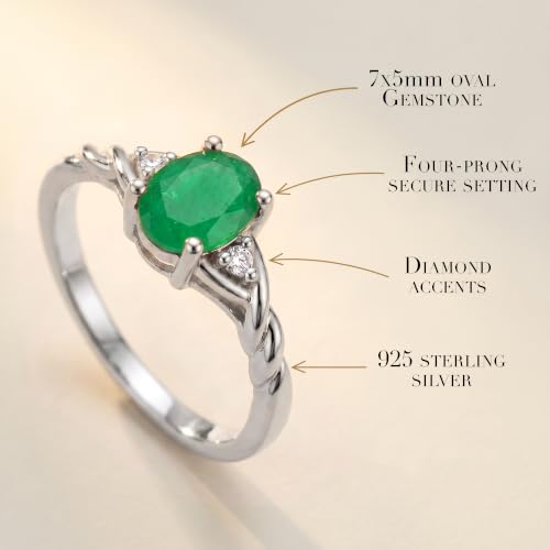 Image of Rylos Sterling Silver Classic Birthstone Ring - 7X5MM Oval Gemstone & Diamonds - Women's Jewelry, Sizes 5-10