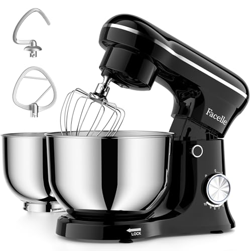 Facelle-Tilt-Head-Stand-Mixer-5QT6QT-Stainless-Steel-Two-Bowls-10-Speeds-Kitchen-Electric-Food-Mixer-with-Egg-Whisk-Dough-Hook-Beater-Dishwasher-Safe-Attachment-Ideal-Gift-for-Mom