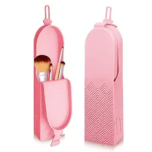 MAYCREATE® Silicone Makeup Brush Holder, Travel Makeup Brushes Organizer with Cleaning Bristle, Large Capacity Portable Cosmetic Brush Case