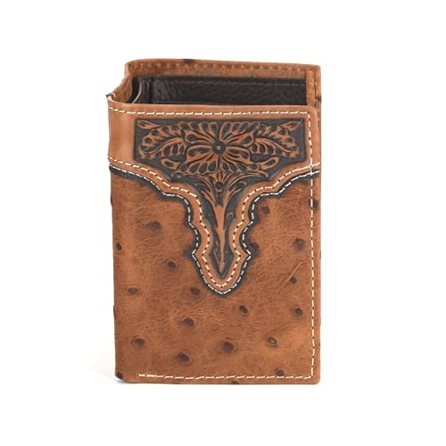 ARIAT Men's Tri-Fold Ostrich Print Floral Embossed Wallet - A3553202 One Size3