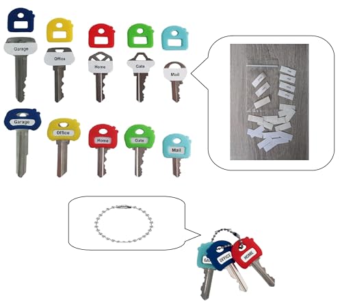 Label-Label Key Cap Covers Stretchy Fits Mosty Keys + Free Key Chain & ID Tags – Rubbery Fit for Most Keys (8 Pack Multicolor) for Soft, Good Grip