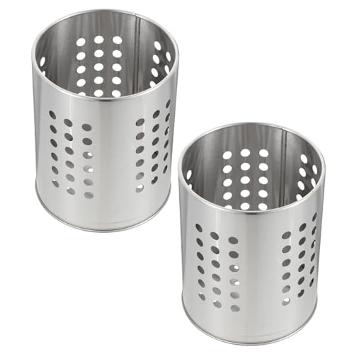Amosfun 2Pcs Stainless Steel Draining Storage Container for Cutlery Knives Forks and Chopsticks Thickened Design Holder for Kitchen Utensils Easy to Clean and Ventilated