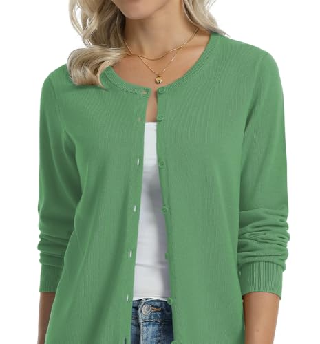 Image of QUALFORT Women's 100% Cotton Lightweight Cardigans Long Sleeve Knitted Button Down Sweater