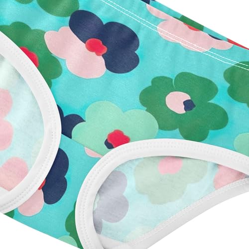 Cotton Girls Underwear Toddlers Colorful Floral Teal Little Girl Panties Durable Briefs Kids Undies 2t4
