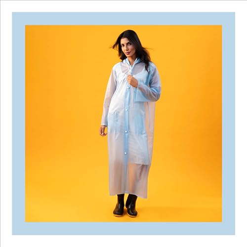 Image of Lifelong Women's Raincoat | 100% Waterproof | Lightweight One-Piece Girls Raincoat With Hood, Side Pocket, Snap Buttons | Portable Travel Raincoat For Hiking, Trekking, Camping (L, Sky Blue)