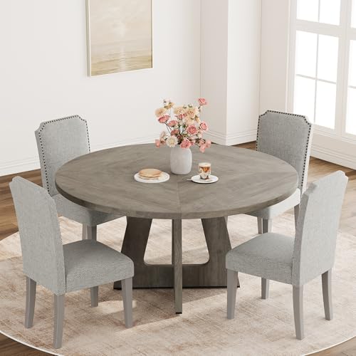Garvee 47' Round Dining Table for 4 to 6, Farmhouse Kitchen Table with Cross Pedestal Base, 63 Lbs...