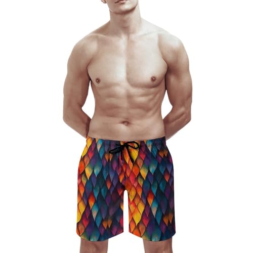 Hawaiian Shorts for Men - Comfy Rainbow Leaf Print Mens Swim Trunks Bathing Suits with Mesh Lining3