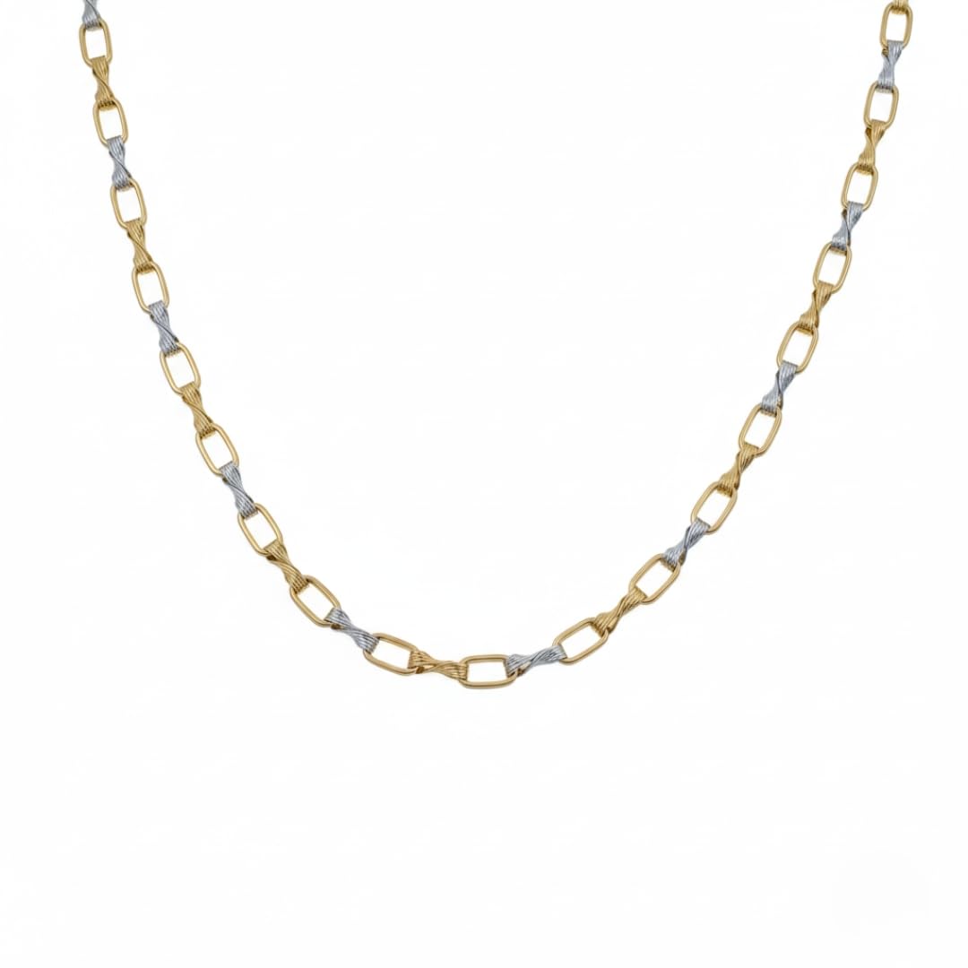 Men's Gold & Silver Tone Link Chain Necklace | Stainless Steel Two-Tone Fashion Chain for Men | Premium Geometric Link Design | Casual & Jewelry Gift-image-4