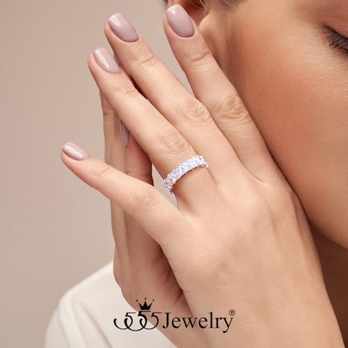 555Jewelry Triangle Shape Cubic Zirconia Wedding Band Stainless Steel Rings for Women Stackable Trillion Cut Eternity Band Rings US Size 6-102