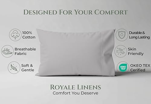 Image of Royale Linens 100% Cotton Pillow Cases Standard Size Set of 2 - Percale Pillowcase - Silver Pillow Cases Soft Cooling & Breathable Hotel Cotton Pillowcases, Fits Standard Pillows (20 inchx26 inch, Silver)