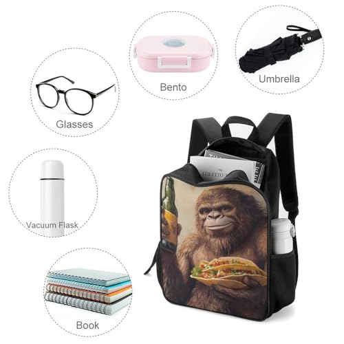 Bigfoot Sasquatch Hold Beer And Mexico Food Travel Backpack Casual Daypack Shoulder Bag with Adjustable Shoulder Straps for Hiking3