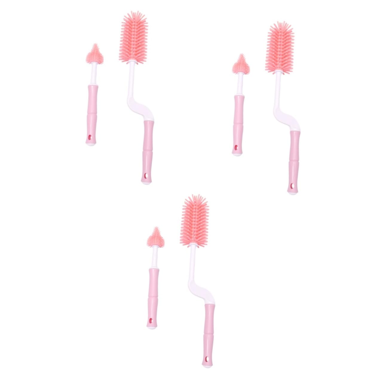 ULTECHNOVO 3juegos Cepillos Limpiabiberones Diseño Rotatorio De Set De Accesorios para Limpieza De Biberones y Chupetes Color Rosa
