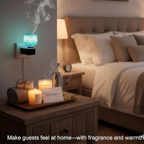 Image of SIGNAMIO Ceramic Multi Color 2 in 1 Electric Kapoor Dani Burner: Essential Home Fragrance Product&Room Freshener Diffuser with Night Lamp for Pooja Rooms,Aroma,Oil&Camphor Diffuser Capabilities-DN-Sky