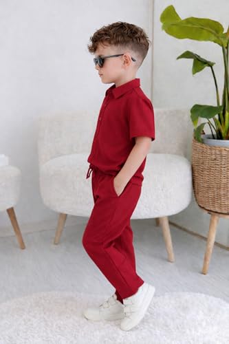 Image of Fashion Dream Boy's Cotton Blend Solid Co-ord Set|Clothing Set|Combo Set|Casual Wear|Coordinate Outfit for Boys|Shirt pant Set|Two-Piece Set