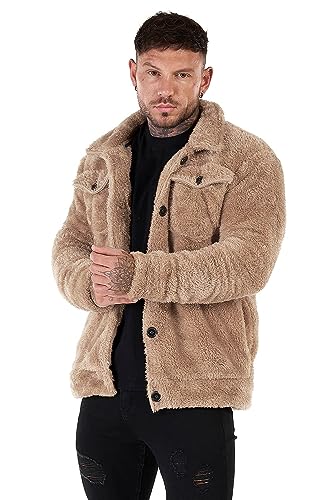 GINGTTO Mens Furry Button-Up Jacket 4 Pockets Fluffy Coat For Men