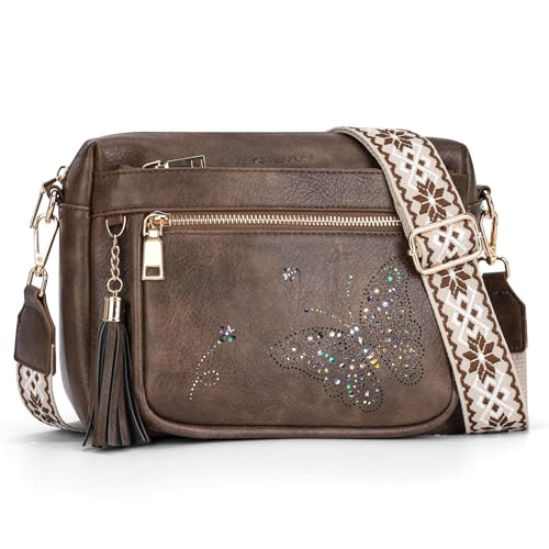 Image of KITEVIUN Crossbody Bags for Women Trendy Leather Crossbody Purse Shoulder Handbags Butterfly Design