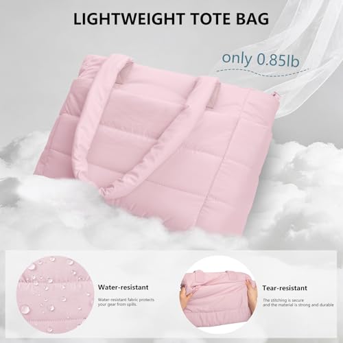 Image of Puffer Tote Bag for Women Quilted Nurse Bag Lightweight Work Bag for Teacher Travel Handbag with Multiple Pockets