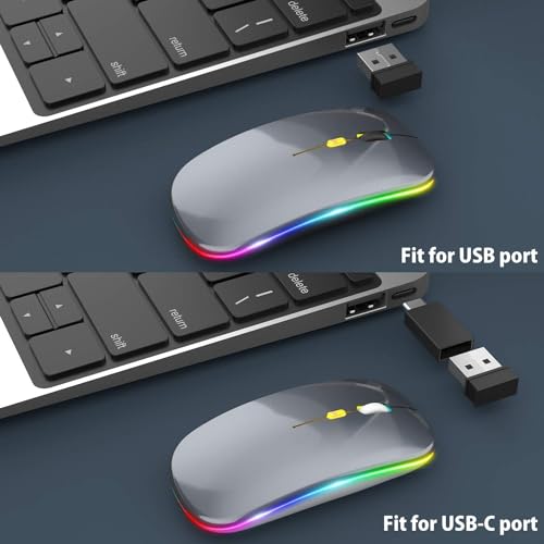 Image of LED Wireless Mouse, Slim Silent Mouse 2.4G Portable Mobile Optical Office Mouse with USB & Type-c Receiver, 3 Adjustable DPI Levels for Notebook, PC, Laptop, Computer (Gray)