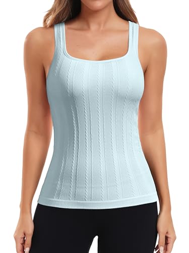 Image of ATTRACO Ribflex Workout Tank Tops for Women Seamless Full Length Gym Tops Athletic Yoga Top Built in Bra