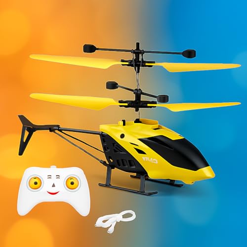 Image of RC Helicopter with Hand Gravity Sensor for Kids Flying Remote Control Toy, Chargeable LED Light & Smart Safety Sensor, Indoor Outdoor Play, for Boys & Girls - Pack of 1 ((Yellow)