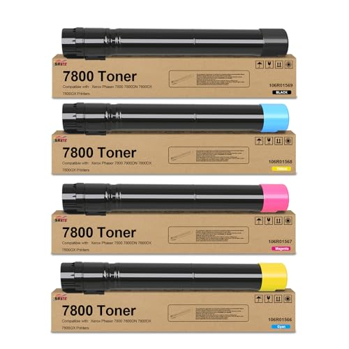 SRITE Phaser 7800 Toner Cartridge High Yield 106R01566 106R01567 106R01568 106R01569 Replacement for Xerox Phaser 7800 7800DN 7800DX 7800GX Printers (4-Pack)