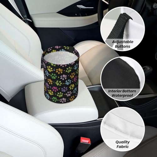 Image of Car Garbage Bag Colorful Paw Print Mini Car Trash Bin Portable Collapsible Waterproof Rubbish Bag for Car Accessories Back Front Seat Cup Holder