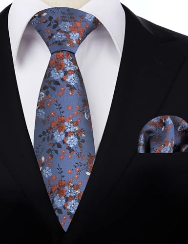 Image of Alizeal Mens 3.15inches Delicate Floral Tie with Small Flower Printed Handkerchief Set