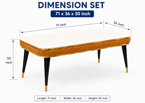 Image of WOODEN SPACE 6-Seater Wooden Dining Table Set | Nano Composite Marble Top | Solid Wood Base | Modern Dining Room Furniture with 6 Chairs (Mustard Modern Zyro)