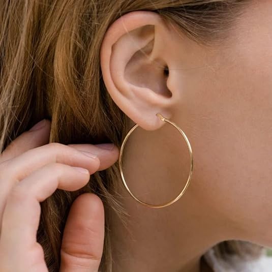 Solid 14k Gold Hoop Earrings for Women,2mm Tube Yellow Gold Hoop 14k Real Gold | Flex Continuous Hoop Gold Earrings | 20mm-60mm (0.8-2.8 Inch) (40)