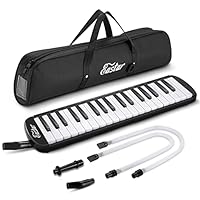 Eastar Melodica 37 Key, Sopran Melodica Luftklavier Tastatur Pianica mit 2 Weichen langen Schläuchen, Kurzen Mundstücken, Tragetasche, Schwarz