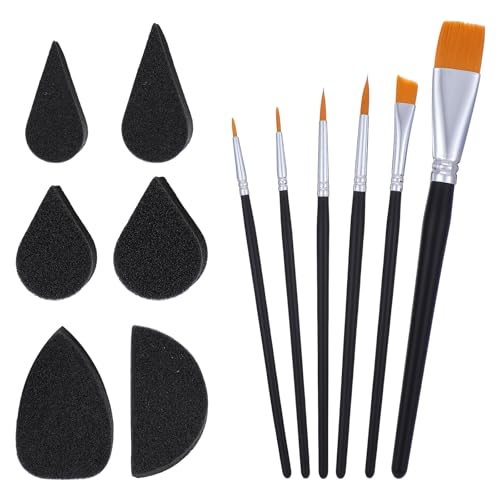 QFGasre Face Paint Brush Set 12 Pcs Face Painting Brushes and Sponges Set for Body Paint Brushes for Acrylic Painting Oil Watercolor Artist Paintbrush for Adult Party Halloween Festival Makeup