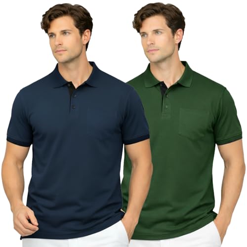 Image of Men's Premium Cotton Pique Polo T-Shirt, Classic Fit Short Sleeve Casual Summer Shirt, Soft & Breathable Fashion Polo