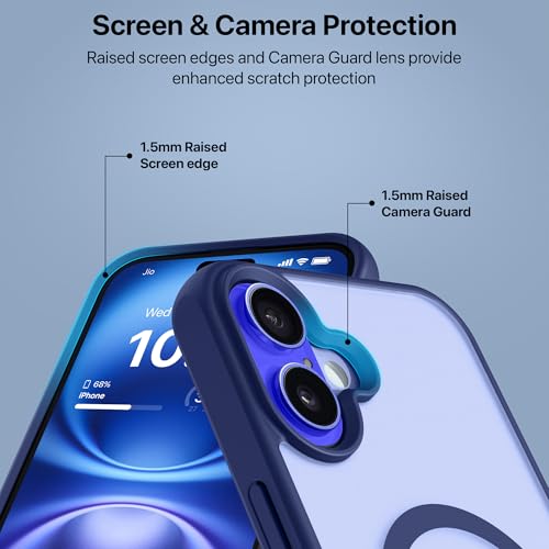 Image of eller sante Zenon Magpro Back Cover Case for iPhone 16 Plus Scratch Resistant Camera Screen Protector TPU Shockproof with Stand Holder Mag-Safe Wireless Charging- Blue