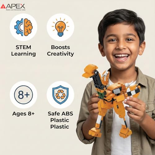Image of Apex 3-in-1 Wild Animal Building Blocks Kit - Build Lion, Tiger or Emu with Block Set | Kids Construction Toy Building Blocks | Creative STEM Toy for Kids